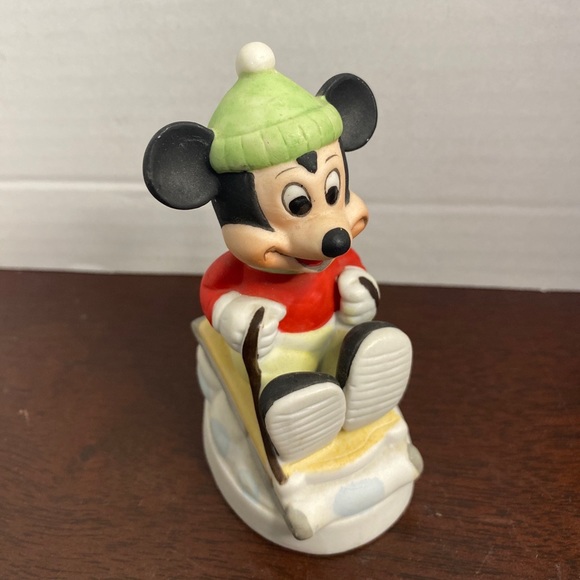 Vintage Walt Disney ceramic Mickey Mouse figure sledding 4” - Picture 1 of 5